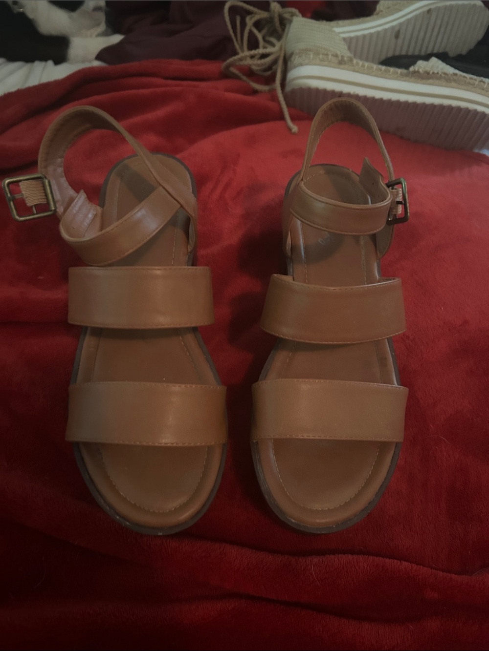 Herstyle Tan Triple-Strap Open-Toe Sandals